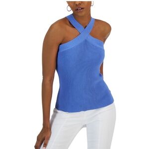 NWT - INC Women's Halter-Neck Sleeveless Sweater Top in Peri Blue (Small)